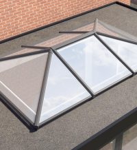 An exterior view of a 2 way aluminium lantern roof