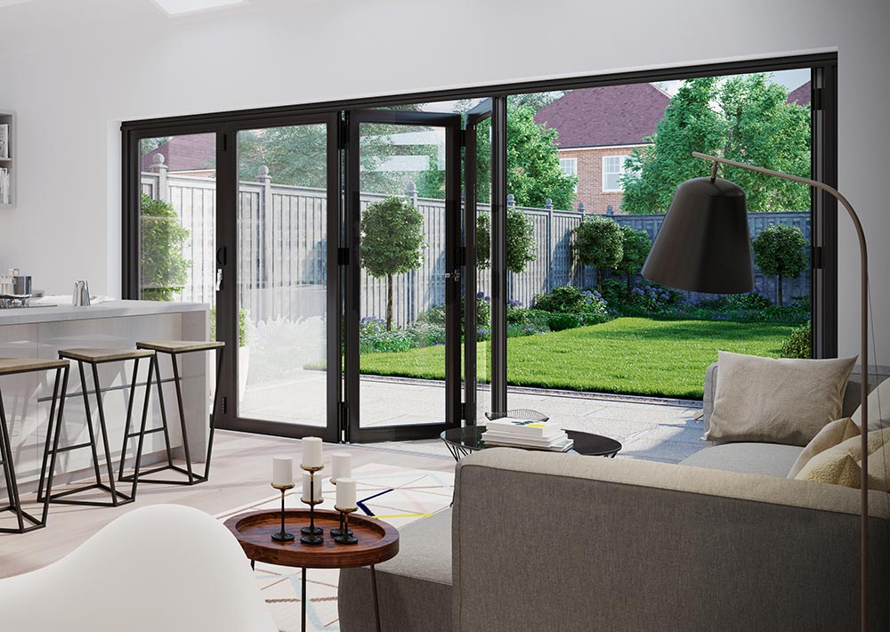 Black warmcore aluminium bifold doors