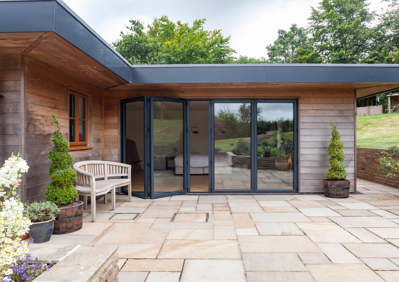 external shot of aluminium bi-fold patio door