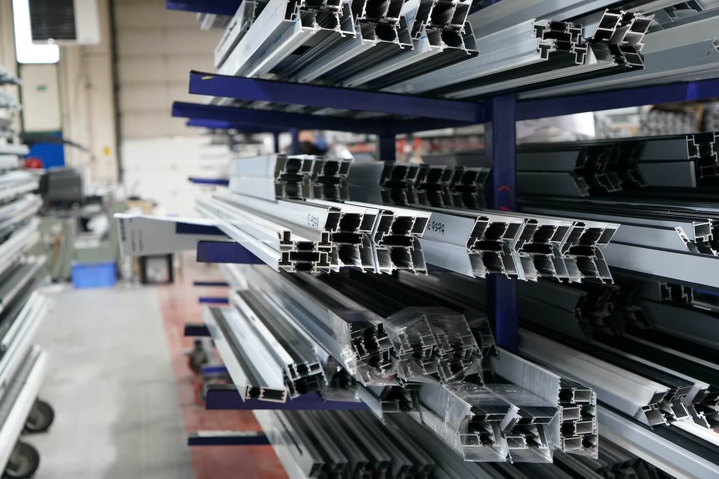 close up image of aluminium framing in a factory